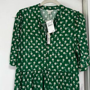 Max Studio Women's Green Daisy Button Tiered Midi Dress- NWT!